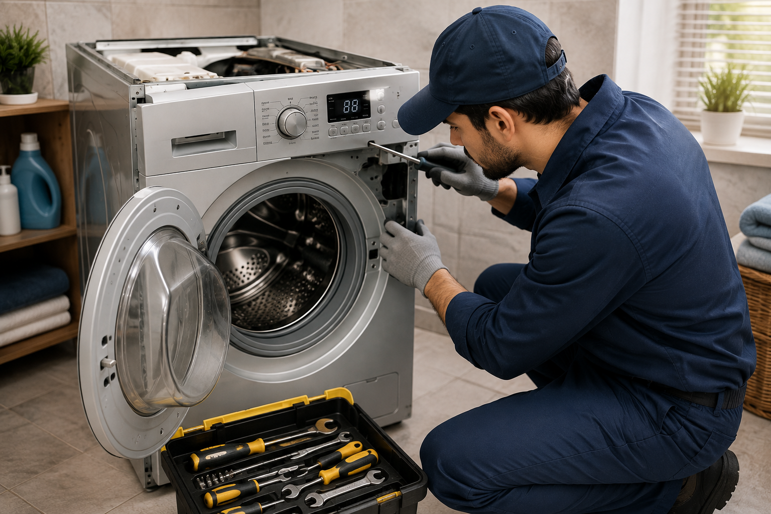 Expert Technician Repairing Washing Machine